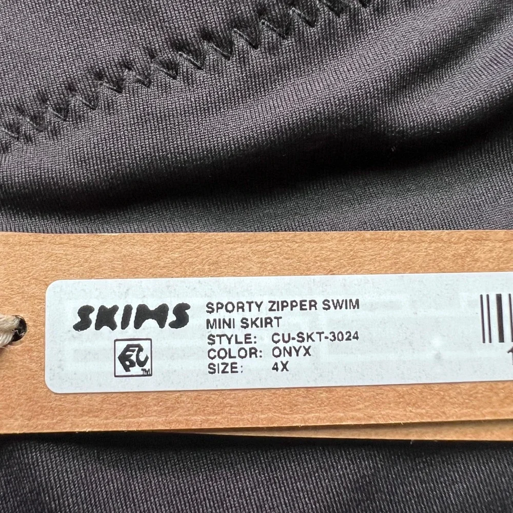 SKIMS Sporty Zipper Swim Mini Skirt Onyx Black Plus Size 4X CU-SKT-3024 NEW